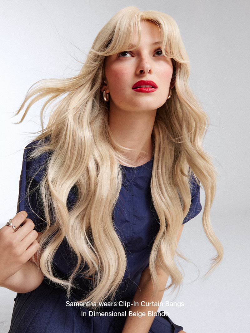24” Platinum Blonde Seamless & Clip-In Curtain Bangs Bundle (257 g)